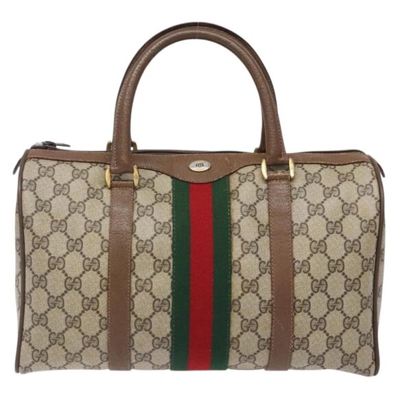 GUCCI GG Supreme Web Sherry Line Hand Bag PVC Beige Gold 39 02 007 Auth BA4056 - Picture 10 of 16